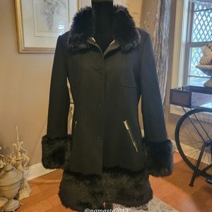 Guess Wool Blend Faux Fur Pea Coat Winter Warm Snow Rain Jacket Designer #571